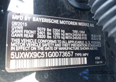 2016 BMW X3 xDrive28I z USA, uszkodzony, nr VIN 5UXWX9C51G0D73657